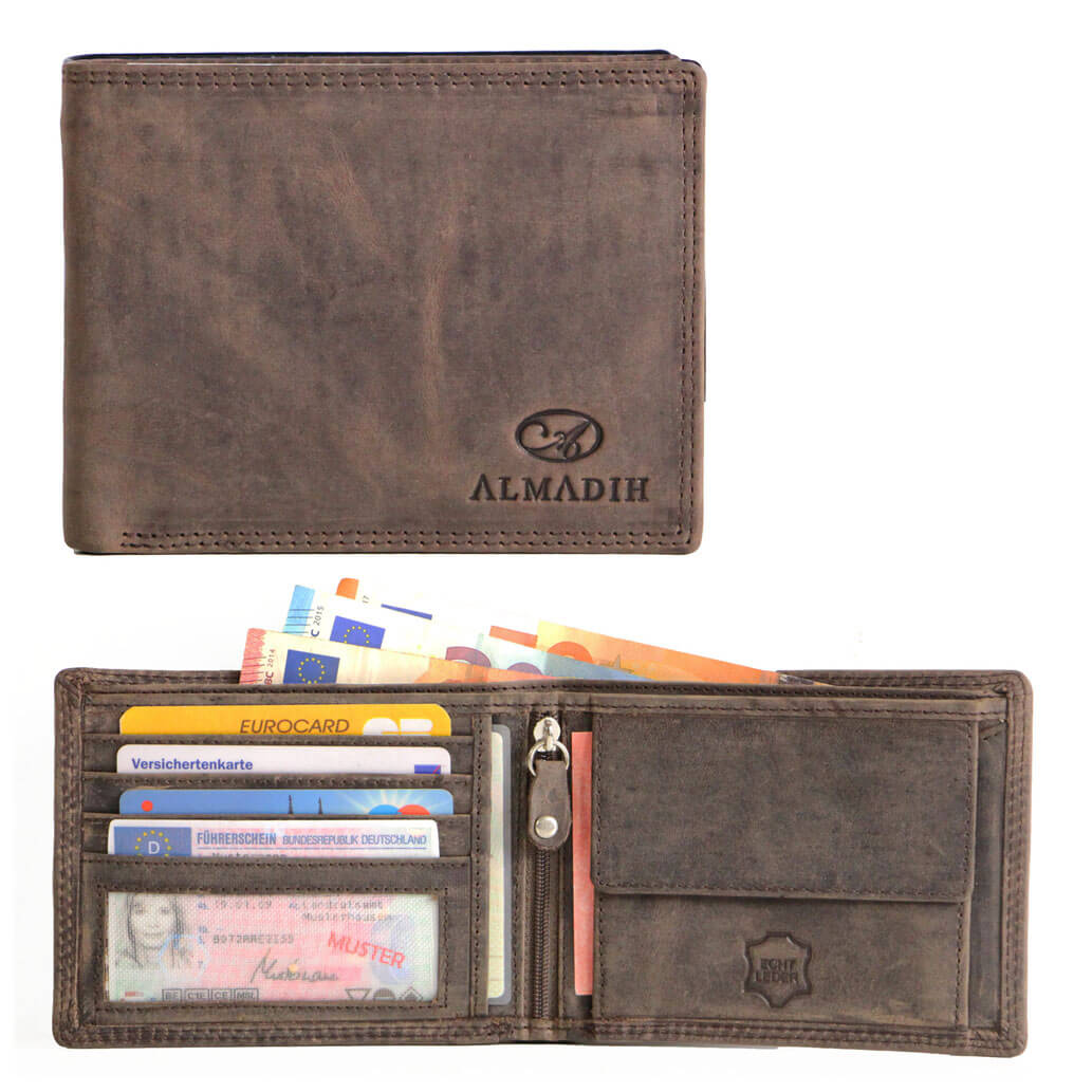 P0Q ALMADIH Leder Slim Brieftasche Braun Vintage